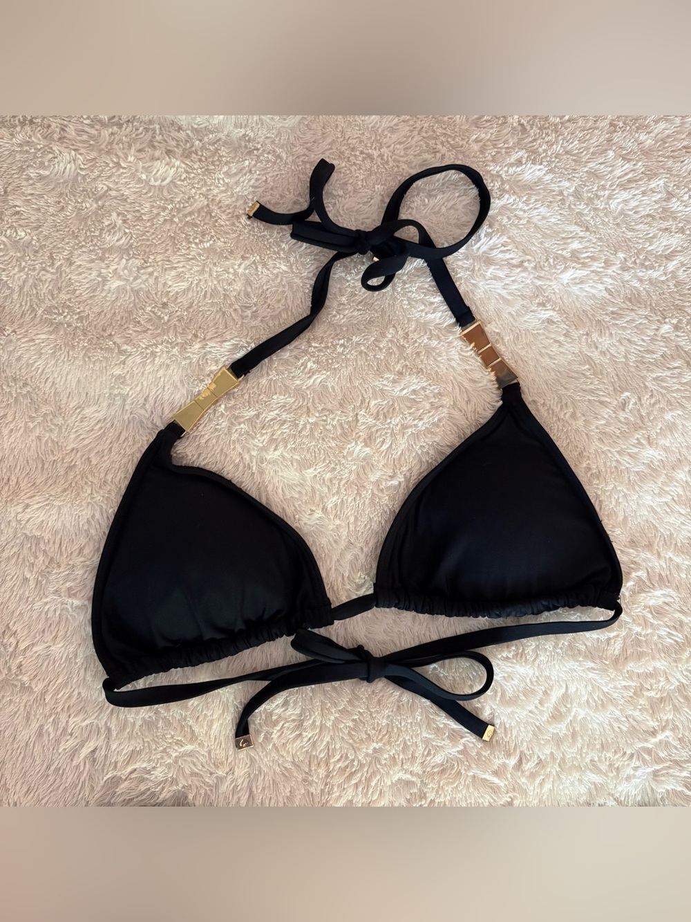 kate spade Black Triangle Bikini with Gold bow Hardware, Size M, EUC - Picture 2 of 13
